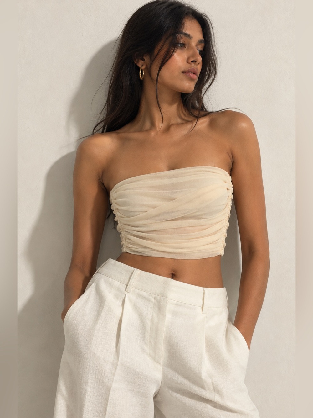 Oh Polly Ivory Ruched Bandeau Top Size US 0 / UK 4
